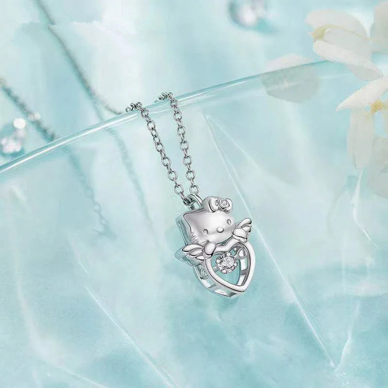 Sanrio New Cute Angel Hello Kitty Pendant Necklace Versatile Niche Design Kawaii Clavicle Chain Gift Girls Free Shipping
