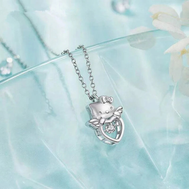 Sanrio New Cute Angel Hello Kitty Pendant Necklace Versatile Niche Design Kawaii Clavicle Chain Gift Girls Free Shipping