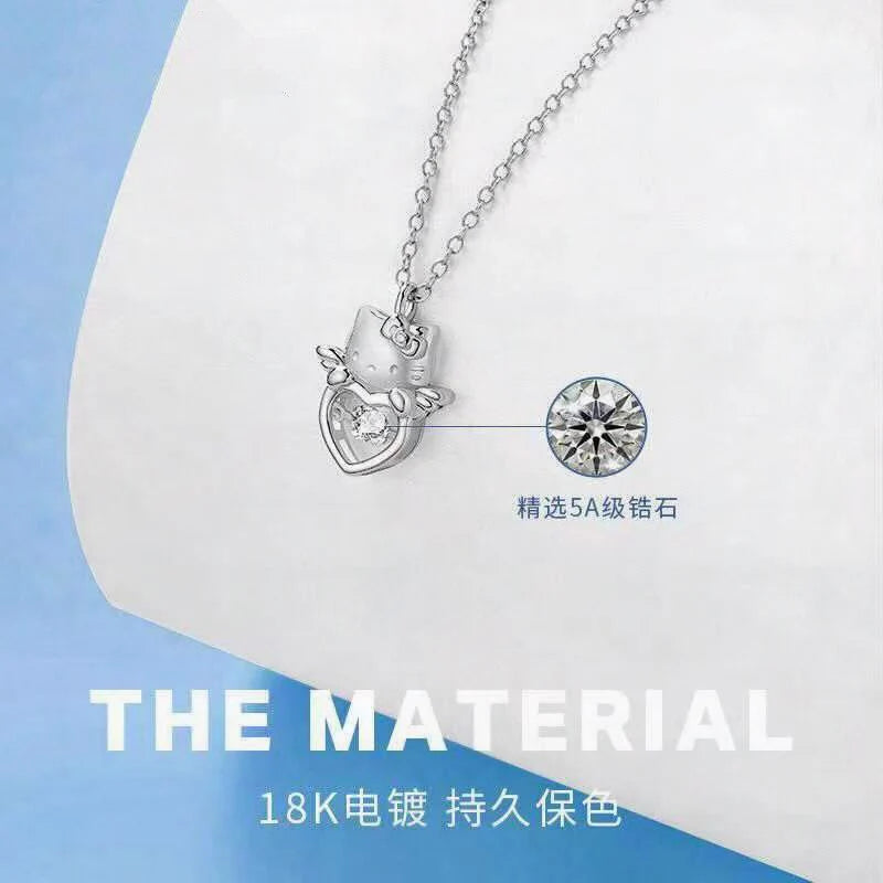 Sanrio New Cute Angel Hello Kitty Pendant Necklace Versatile Niche Design Kawaii Clavicle Chain Gift Girls Free Shipping