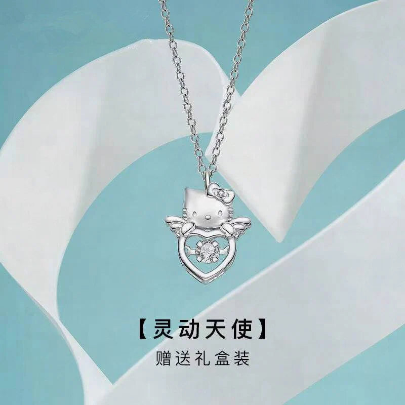 Sanrio New Cute Angel Hello Kitty Pendant Necklace Versatile Niche Design Kawaii Clavicle Chain Gift Girls Free Shipping