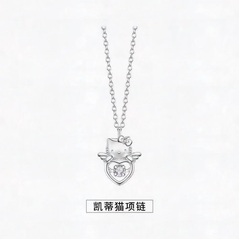 Sanrio New Cute Angel Hello Kitty Pendant Necklace Versatile Niche Design Kawaii Clavicle Chain Gift Girls Free Shipping
